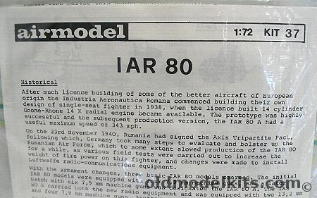 Airmodel 1/72 Industria Aeronautica Romana IAR-80 Single Seat Fighter, 37 plastic model kit